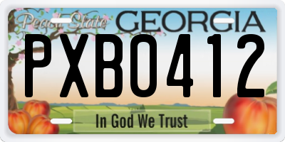 GA license plate PXB0412
