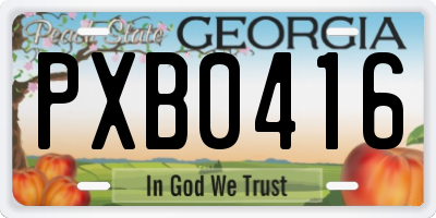 GA license plate PXB0416