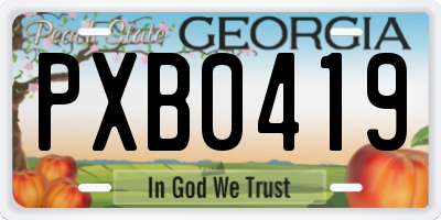 GA license plate PXB0419