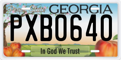 GA license plate PXB0640