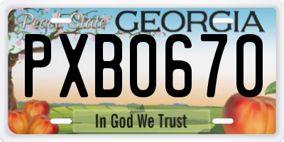 GA license plate PXB0670