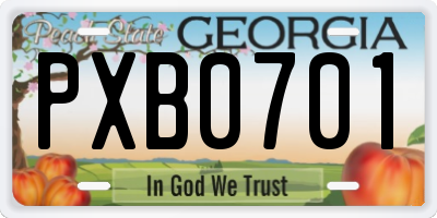 GA license plate PXB0701