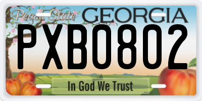 GA license plate PXB0802