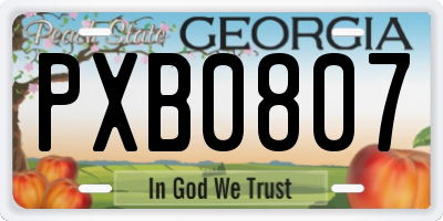 GA license plate PXB0807