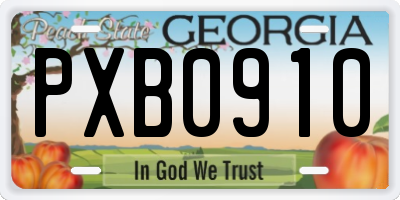 GA license plate PXB0910
