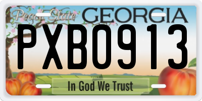 GA license plate PXB0913