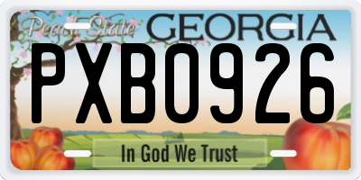 GA license plate PXB0926