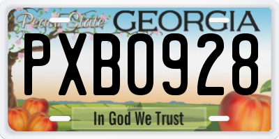 GA license plate PXB0928