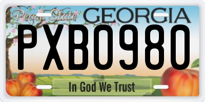 GA license plate PXB0980