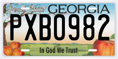 GA license plate PXB0982