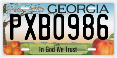 GA license plate PXB0986