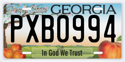 GA license plate PXB0994