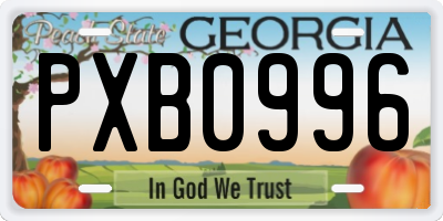 GA license plate PXB0996