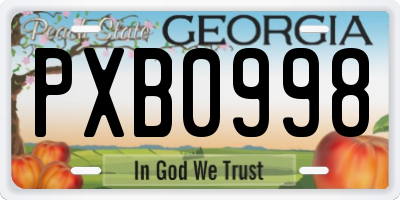 GA license plate PXB0998