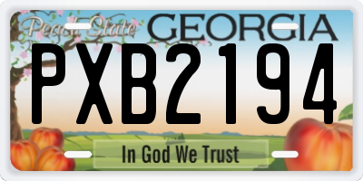 GA license plate PXB2194