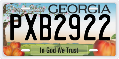 GA license plate PXB2922