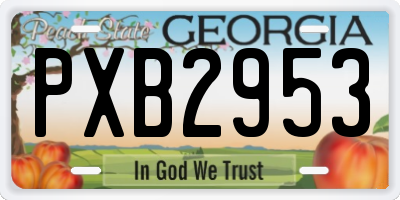GA license plate PXB2953