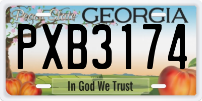 GA license plate PXB3174