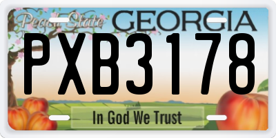 GA license plate PXB3178