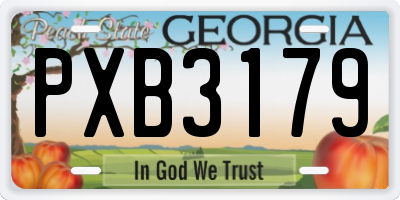 GA license plate PXB3179