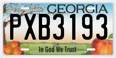 GA license plate PXB3193