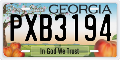 GA license plate PXB3194