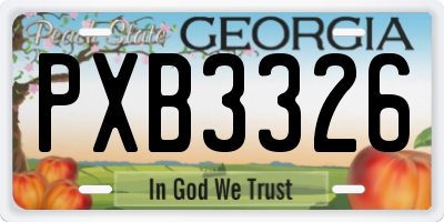 GA license plate PXB3326