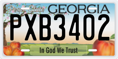 GA license plate PXB3402