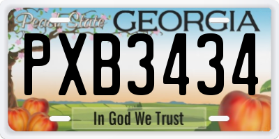 GA license plate PXB3434