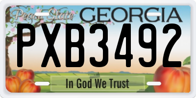 GA license plate PXB3492