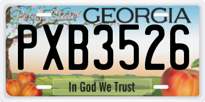 GA license plate PXB3526