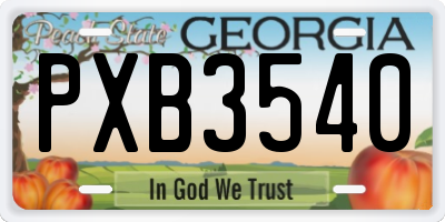 GA license plate PXB3540
