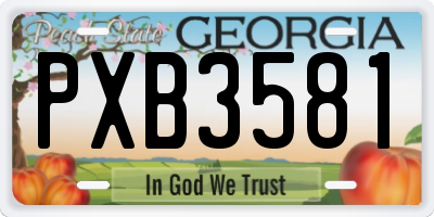 GA license plate PXB3581