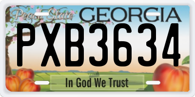GA license plate PXB3634