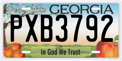 GA license plate PXB3792