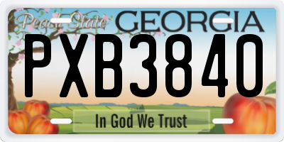 GA license plate PXB3840