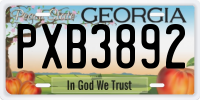 GA license plate PXB3892