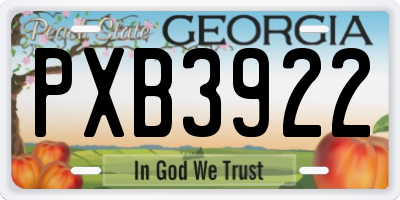 GA license plate PXB3922