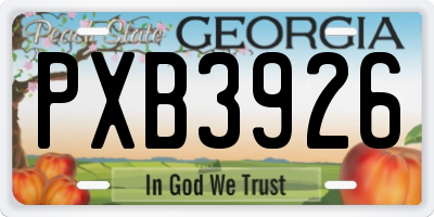 GA license plate PXB3926