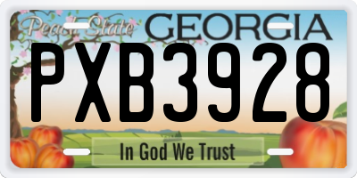 GA license plate PXB3928