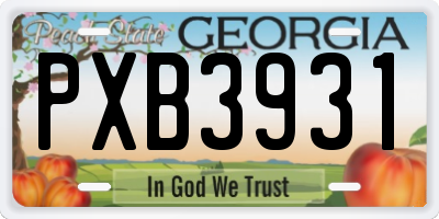 GA license plate PXB3931