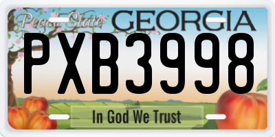 GA license plate PXB3998