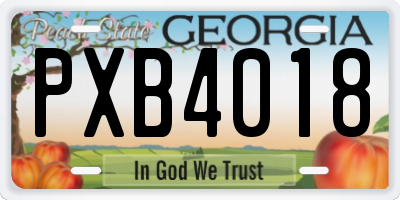 GA license plate PXB4018