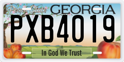 GA license plate PXB4019