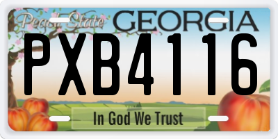 GA license plate PXB4116