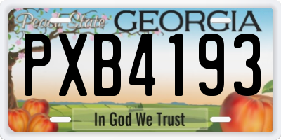 GA license plate PXB4193