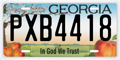 GA license plate PXB4418