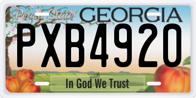 GA license plate PXB4920