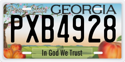 GA license plate PXB4928