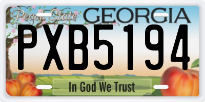 GA license plate PXB5194